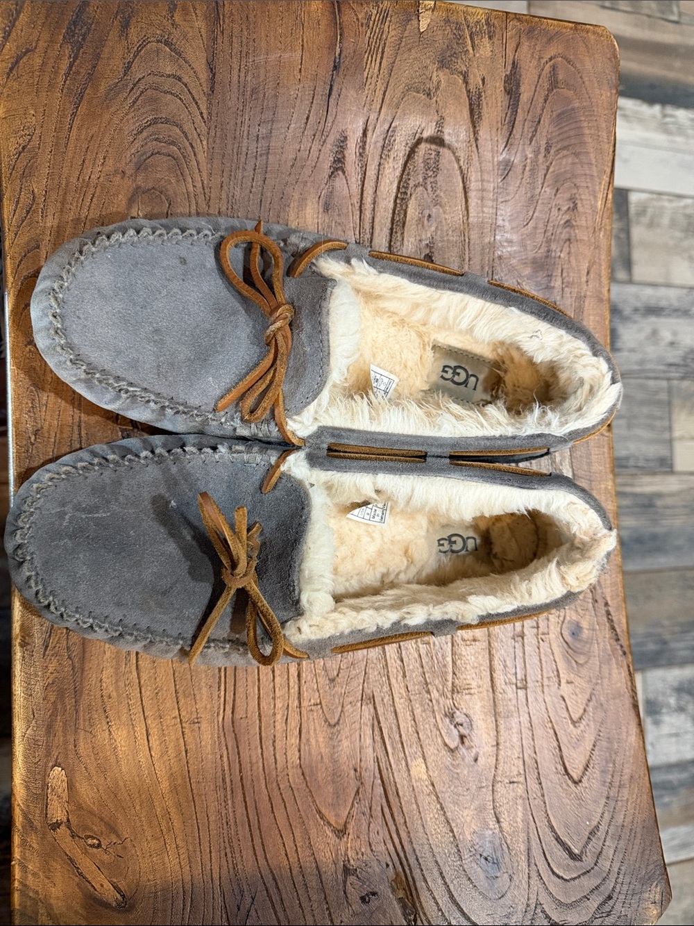 UGG Women’s Dakota Gray Suede Shearling Moccasin Slippers